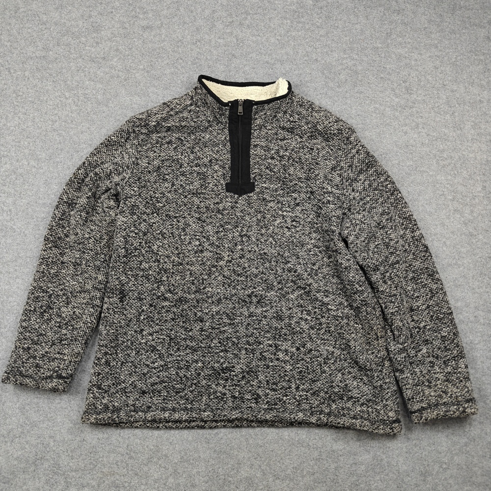 Orvis Sweater Mens XL Gray 1/4 Zip Mock Neck Lined Chunky-Knit Heavyweight